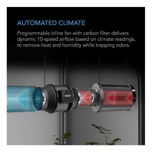 AC Infinity AC-PKB44 4' x 4' Advance Grow Tent System 4-Plant Kit with Integrated Smart Controls to Automate Ventilation and Circulation with Full Spectrum LED Grow Light