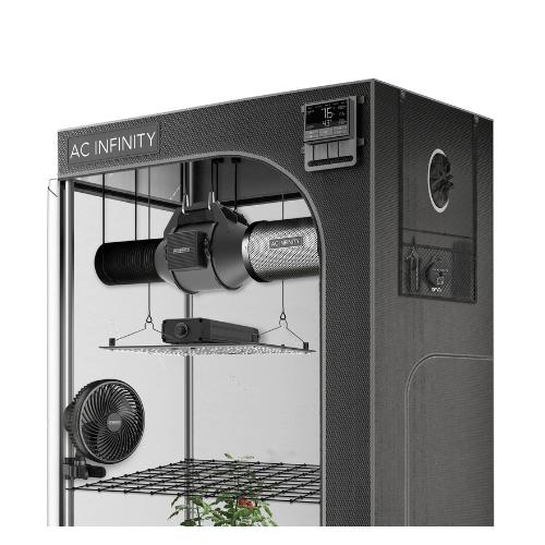AC Infinity AC-PKB33 3' x 3' Advance Grow Tent System 3-Plant Kit with Integrated Smart Controls to Automate Ventilation and Circulation with Full Spectrum LED Grow Light