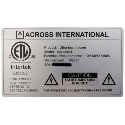 Across International 110V Glacier 4 Cu Ft Ultra Low Upright Freezer