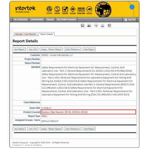 Across International 200L Dual Jacketed 316L Grade Stainless Steel Reactor