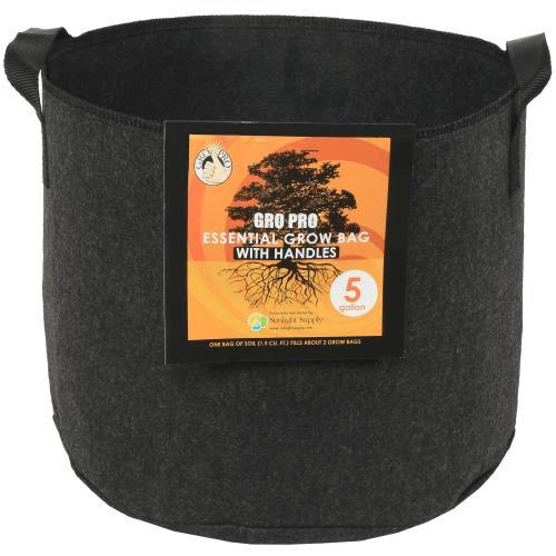 Gro Pro 5 Gallon Black Essential Round Fabric Pot With Handles (Case of 180)
